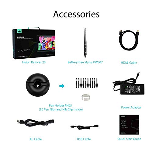 HUION KAMVAS 20 Drawing Tablet with Screen 120% sRGB Graphic Drawing Monitor Pen Display Tilt Function Battery-Free Stylus 8192 Pen Pressure