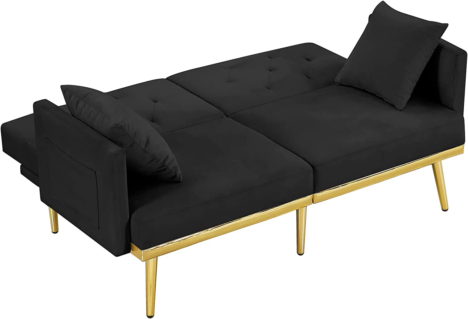 59" Convertible Folding Sofa Bed with 2 Pillows & Side Pockets, Modern Velvet Sleeper Couch Bed with 3 Adjustable Backrests