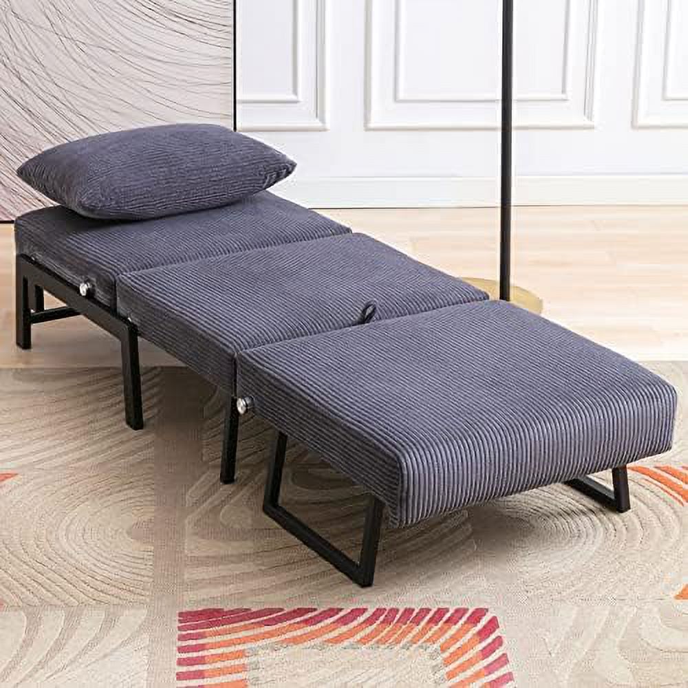 TJUNBOLIFE Pull Out Sleeper Chair Velvet Fabric Chair Bed with Memory Foam Foldable Futon Chair with Metal Leg Armless Sofa Chair Bed for Living Room