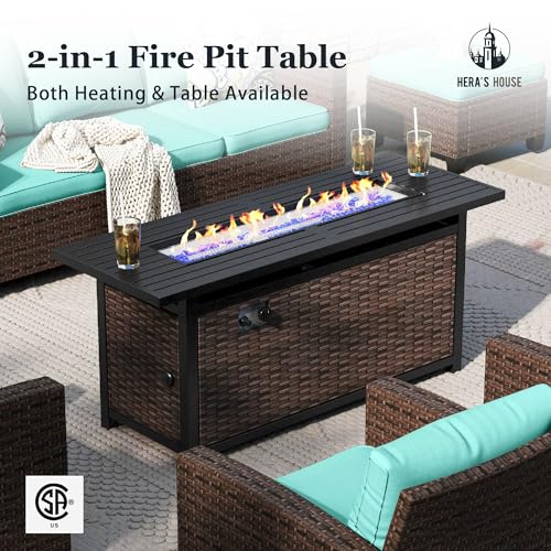 HERA'S HOUSE Patio Furniture Set with 56" Fire Pit Table, Outdoor Patio Conversation Sets