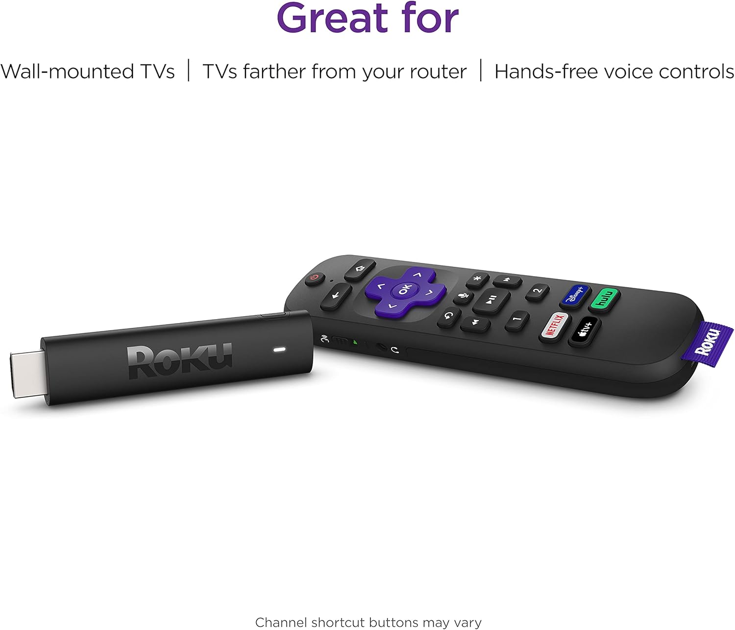 Roku Streaming Stick 4K+ (2021) Streaming Device 4K/HDR/Dolby Vision with Roku Voice Remote Pro, Black