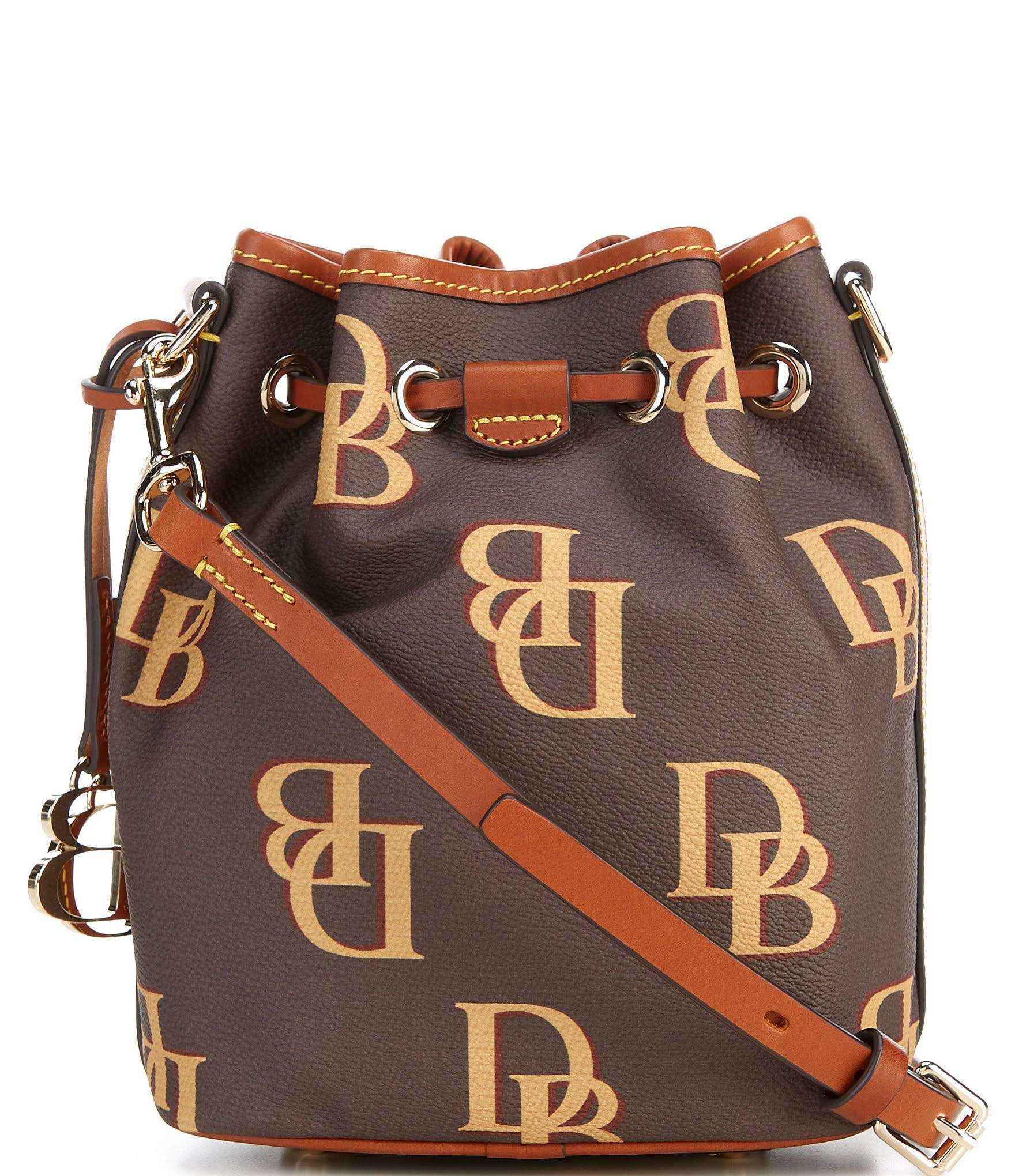Dooney u0026 Bourke Coated Cotton Monogram Small Drawstring Bag ,Saddle