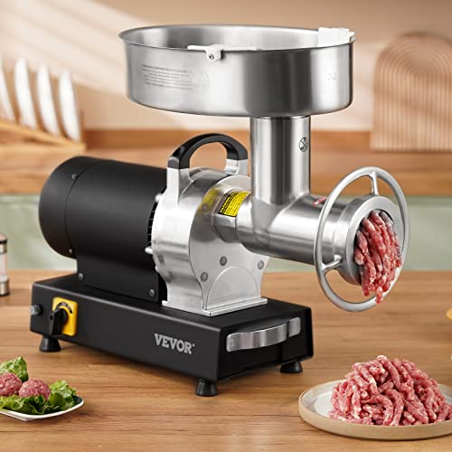 VEVOR Electric Meat Grinder, 992 Lb/H Capacity, 1100W (4600W MAX) Industrial Meat Mincer w/ 2 Blade, 3 Grinding Plates