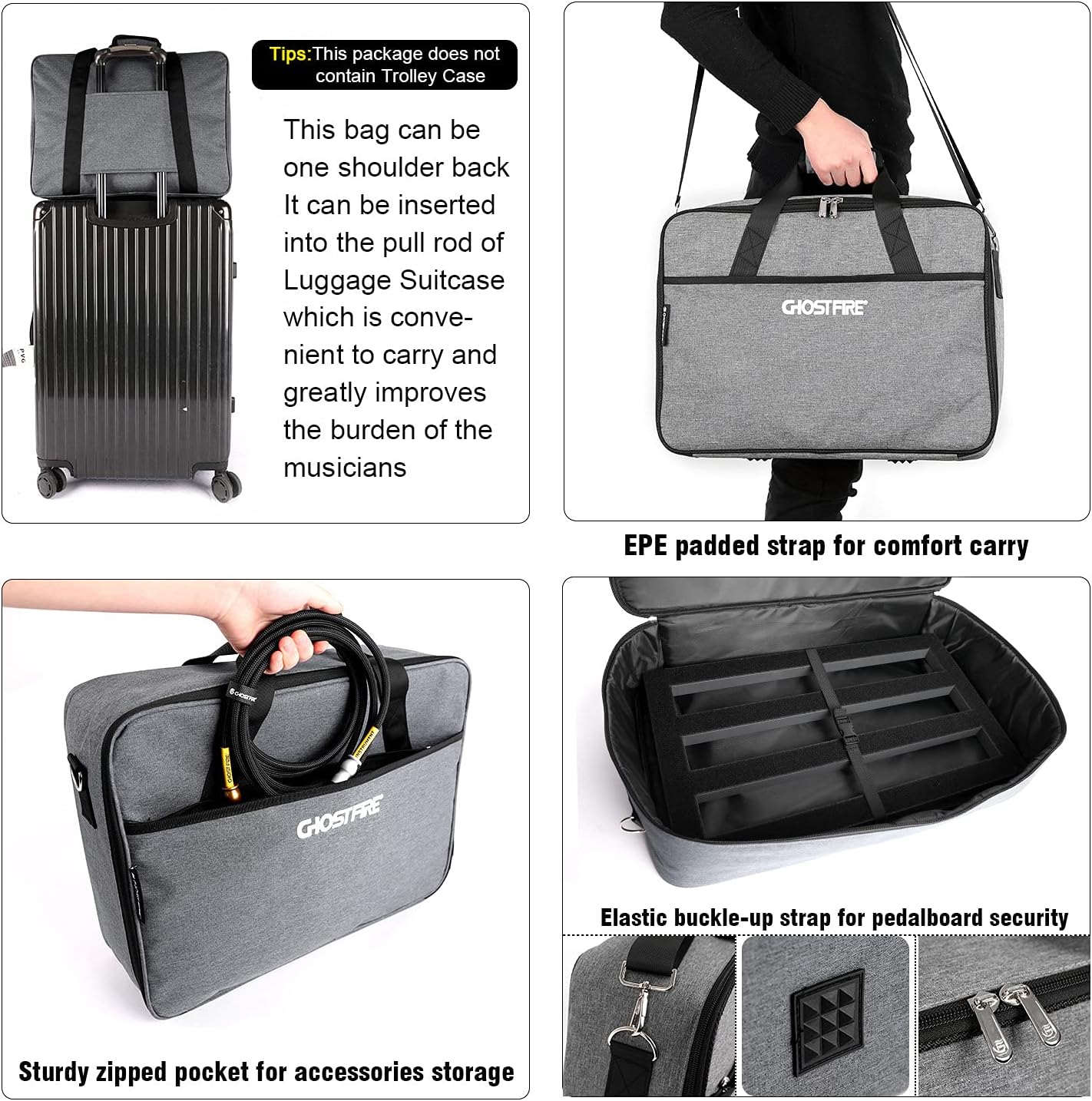 Ghost Fire Guitar Pedal Board Aluminum Alloy Effect Pedalboard with Carry Bag,V series (V-BABY MAX（Deluxe Edition）)