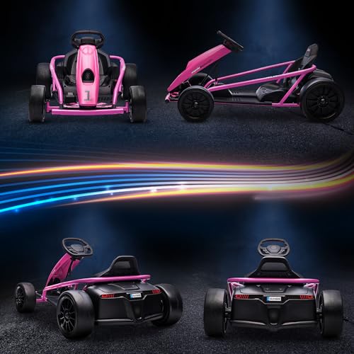 Aosom 24V 8.1 MPH Electric Go Kart, Drifting Car Battery Powered Ride on Toy Outdoor with Slow Start, Music, Horn Honking and Safety Belt