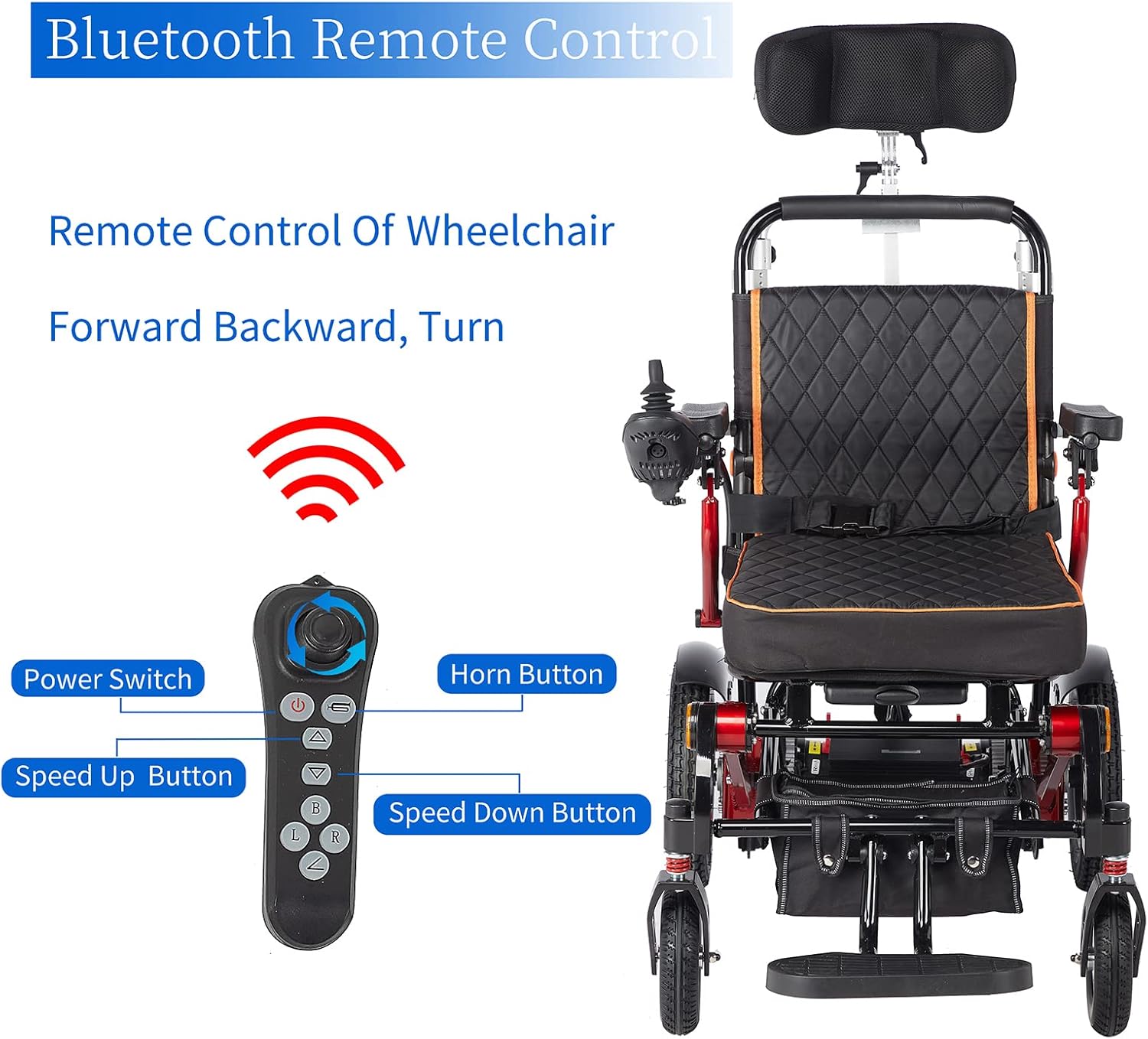 ENCAREFOR 600W Remote Control Electric Wheelchair, Reclining Portable Folding Power Wheelchair,Aluminum Alloy Lithium Battery Powerful Wheelchair