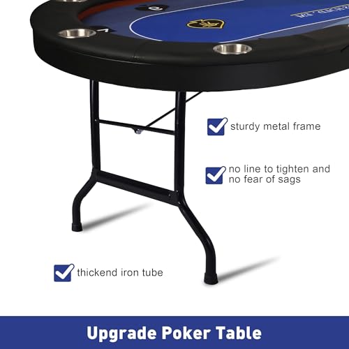 COLOR TREE Foldable Blackjack Poker Table, 84" Premium Texas Hold'em with Cup Holders, Padded Rails, Stylish Blue Design