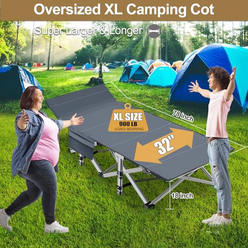DoCred Folding Camping Cot with Mattress, 2 Pack Heavy Duty Folding Cot for Adults, Portable Sleeping Cot Bed Adults Outdoor Bed with Carry Bag