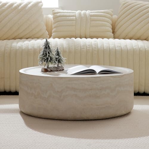 JUSTONE 15.75 ''Round Coffee Table, Accent End Table for Living Room Office Apartment, Modern Minimalist Side Table with Faux Marble Pattern