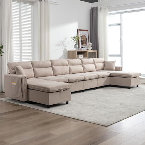 BALUS Oversized Modular Sectional Sofa Reversible L Shaped Sectional Couch with Ottomans Convertible Sectional Couch 8 Seater Sofa with Storage Seat