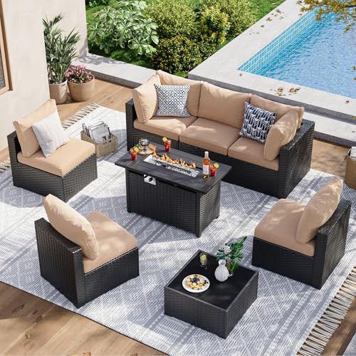 Aoxun 7 Piece Patio Furniture Set Wicker Rattan Patio Sectional Sofa Set Outdoor Seating Furniture with Thickened Cushion, Grey