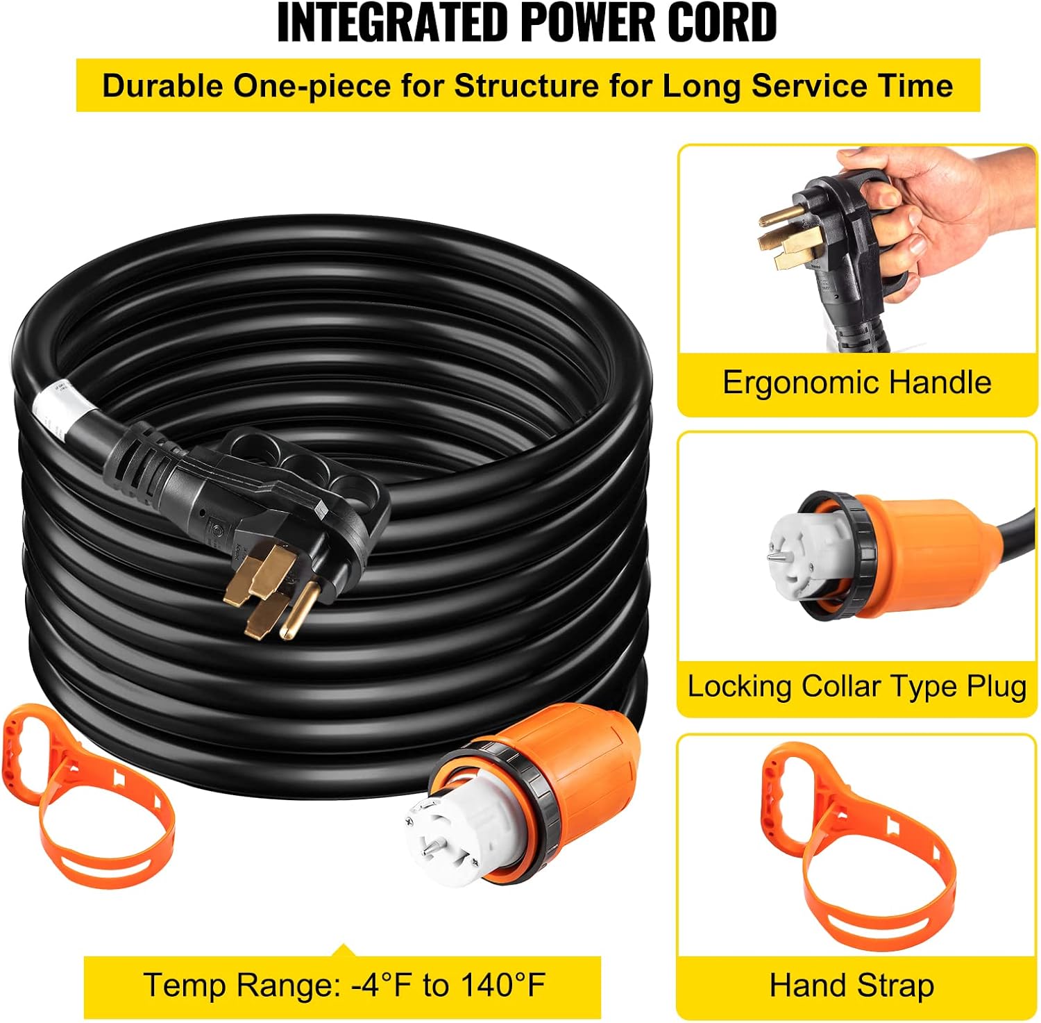 VEVOR Generator Cord, 15' Generator Power Cord w/ Plug in & Out Pin of Inlet Box Side, 50AMP SS2-50R/CS6375 Style Inlets Cable
