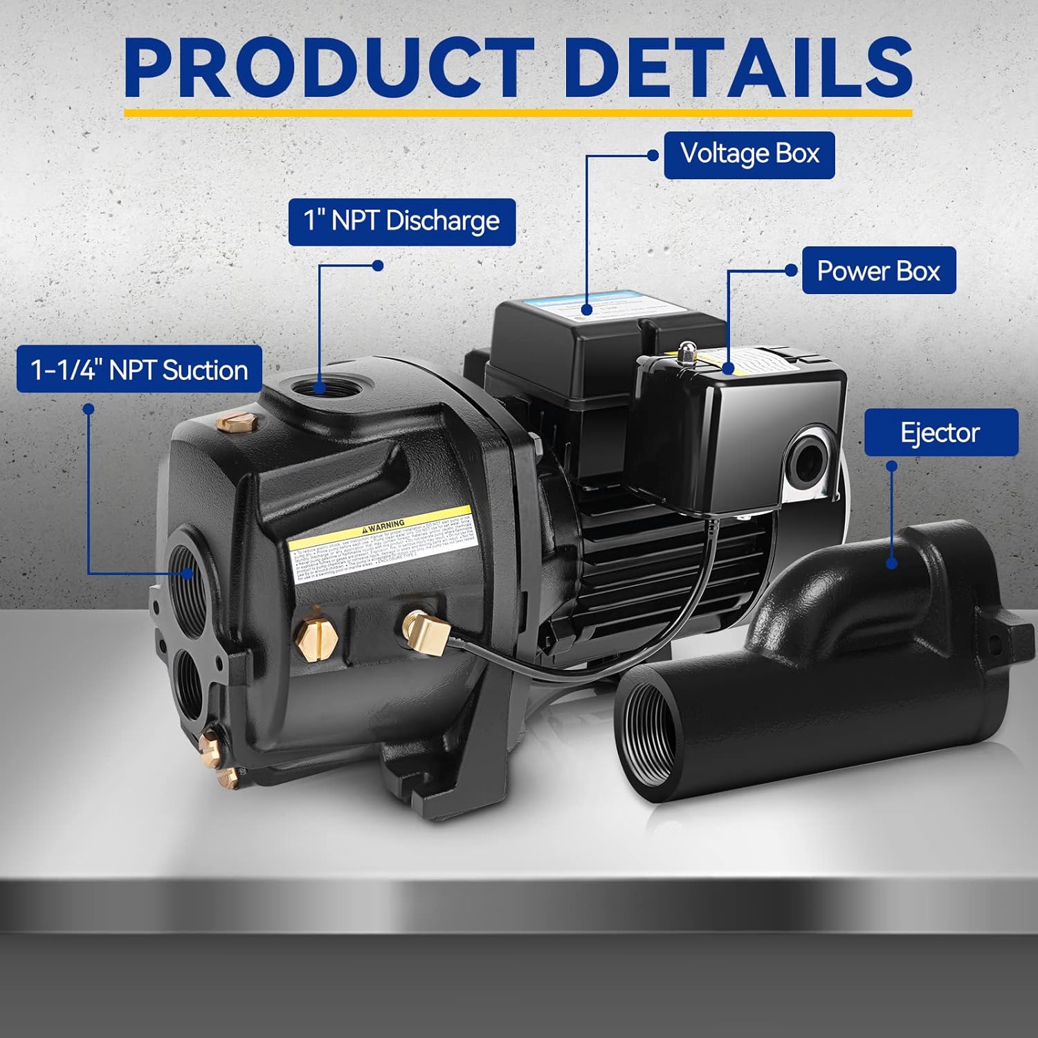 Acquaer 1/2HP Shallow/Deep Well Jet Pump, Cast Iron Convertible Pump with Ejector Kit, Well Depth Up to 25ft or 90ft, 115V/230V Dual Voltage