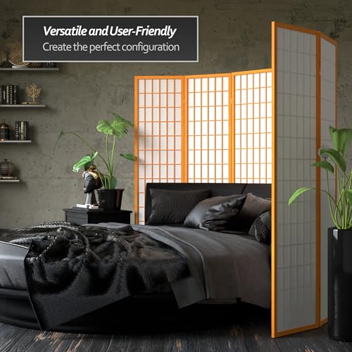 Red Lantern 6 ft. Tall Window Pane Shoji Screen-Natural-4 Panels Room Divider
