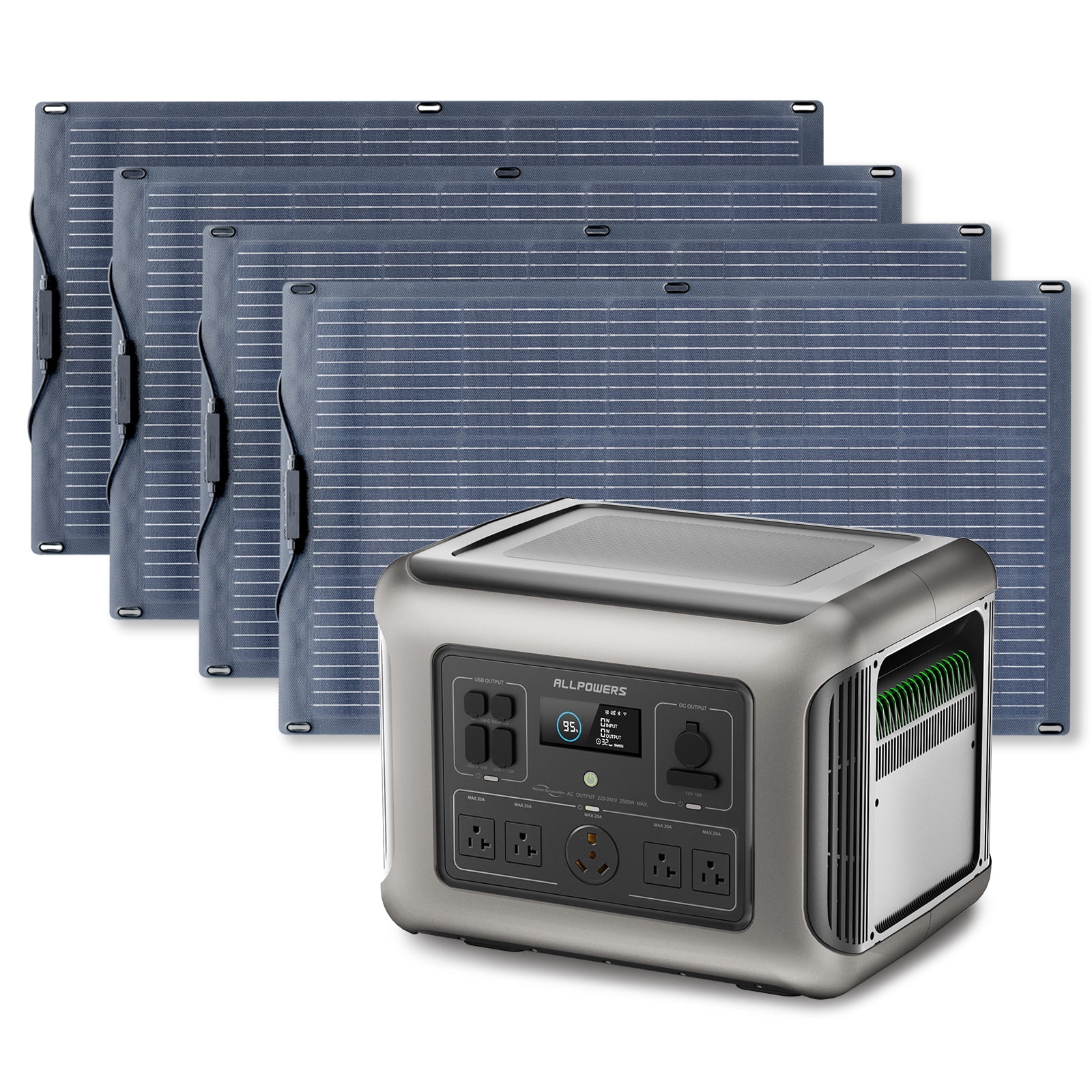 ALLPOWERS R2500 Portable Solar Generator Kit, 4Pack 200W (Total 800W) Monocrystalline Flexible Solar Panel with 2500Watt 2016Wh LiFePO4 Power Station
