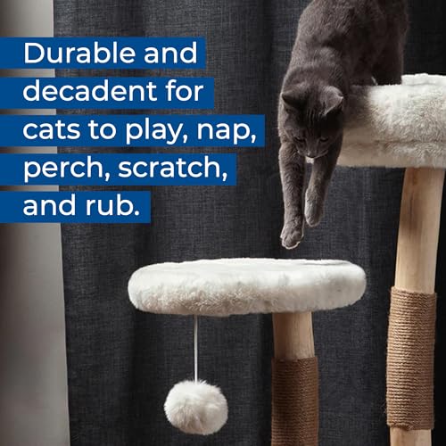 The Sanctuary Cat Tree - Luxury Cat Condo, Large Modern Indoor Tower with 3 Faux Fur Beds, Scratching Posts, and Toys for Cats