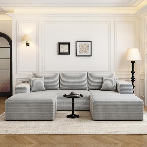 107.5" Cloud Modular Sectional Sofa with 1 Ottoman,Modern Minimalist Upholstered Couches, Comfort U Shaped Sofa for Living Room