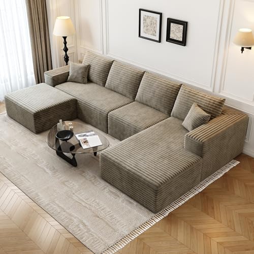 107.5" Cloud Modular Sectional Sofa with 1 Ottoman,Modern Minimalist Upholstered Couches, Comfort U Shaped Sofa for Living Room