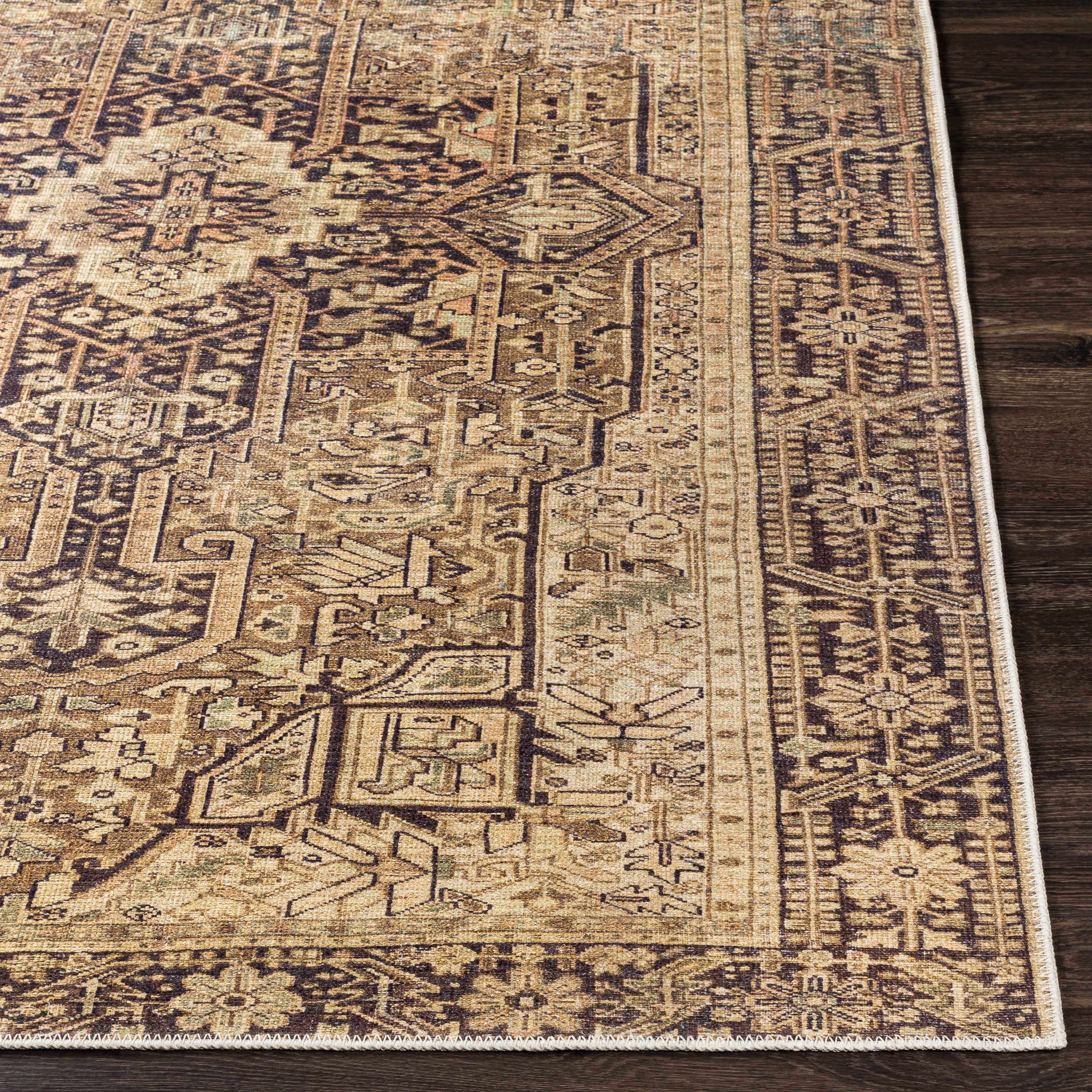 Hauteloom Buliran Living Room, Bedroom Machine Washable Area Rug - Traditional - Brown, Green - 7'10" x 10'2"