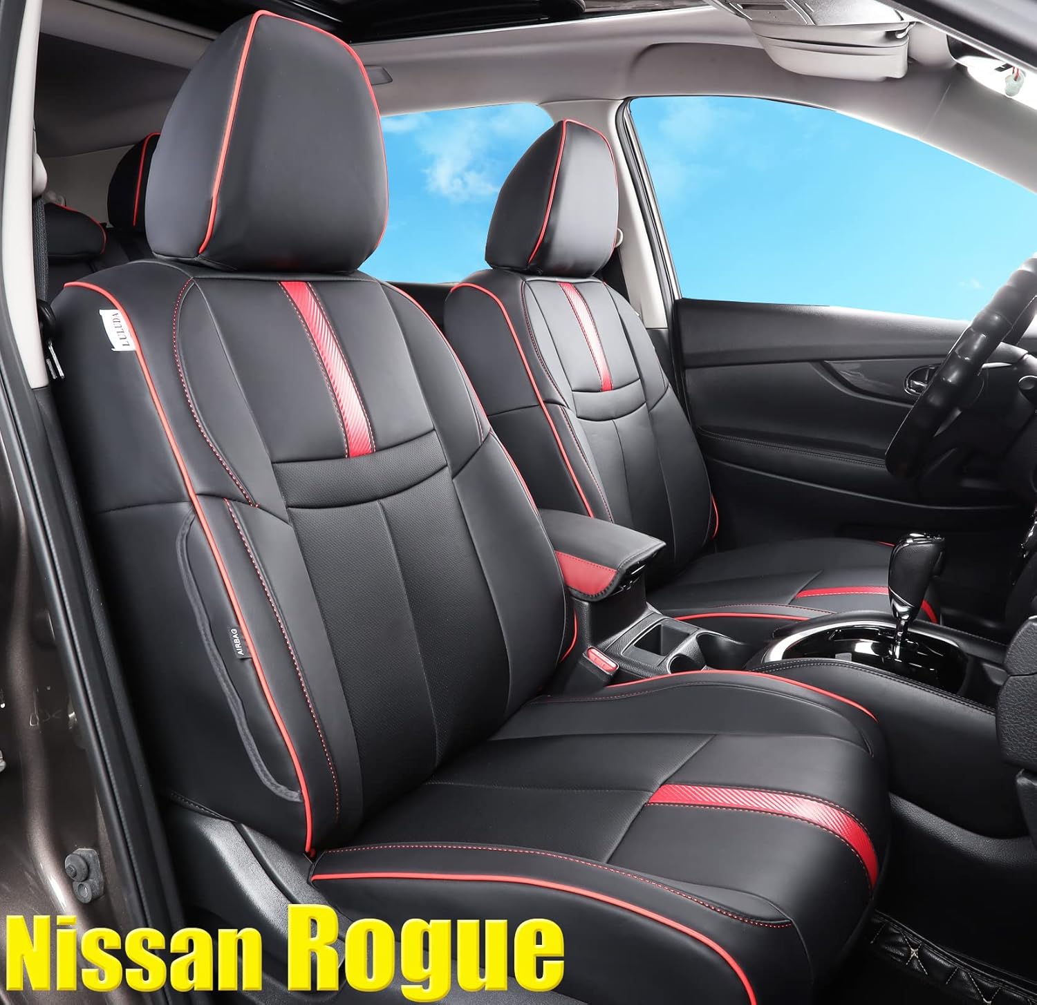 LULUDA Custom Car Seat Covers Fit for Nissan Rogue Hybrid 2017 2018 2019 with Waterproof Faux Leather (Rogue 2017-2019 (Hybrid), Beige)