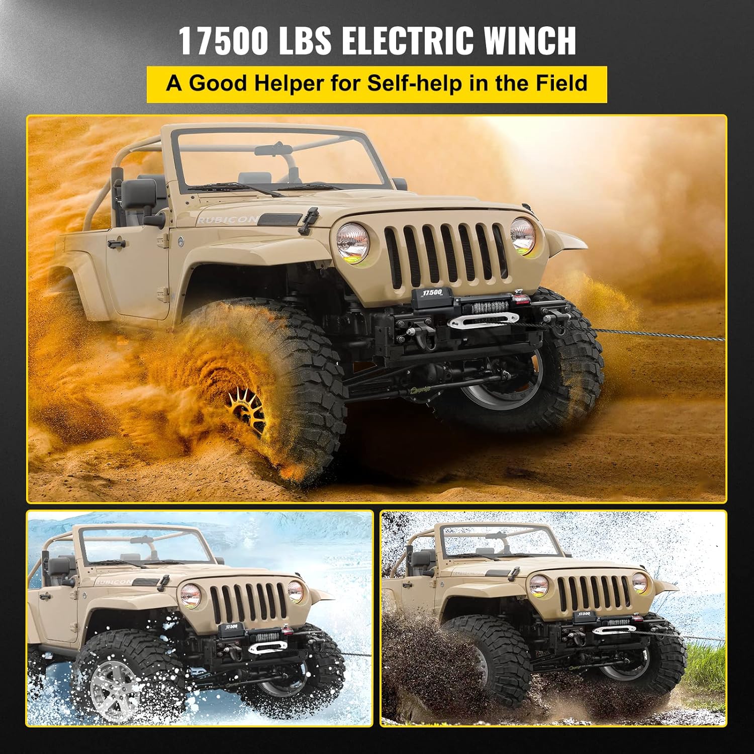 VEVOR Electric Winch, 17500lb Load Capacity Truck Winch Synthetic Rope 12V Power Winch with Wireless Remote Control