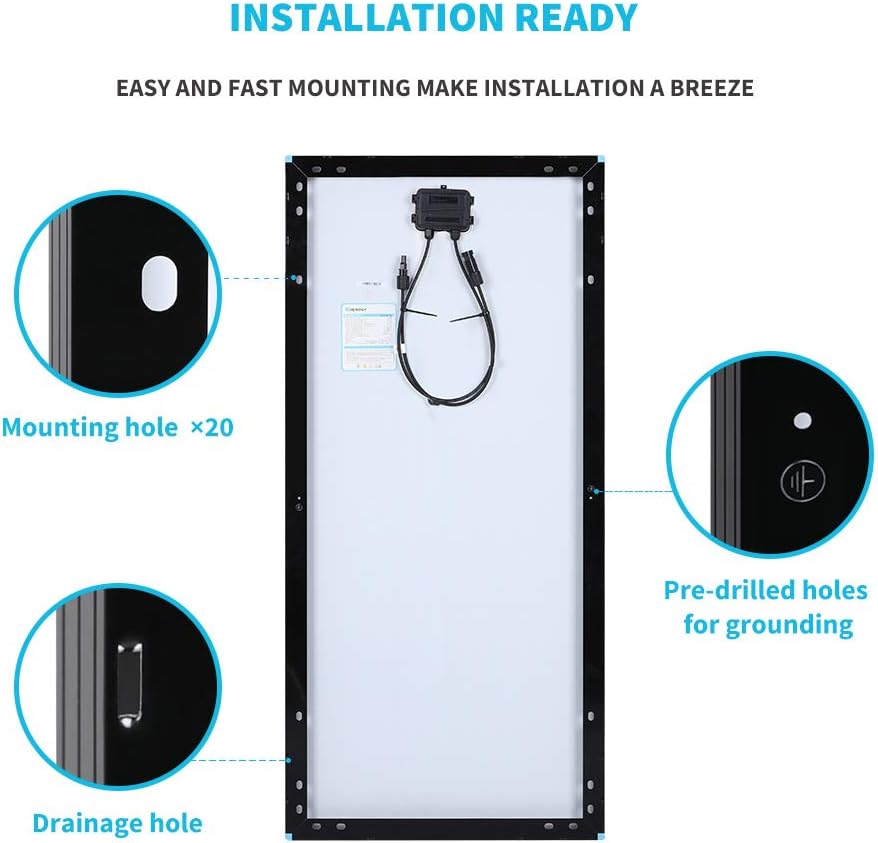 Renogy Solar Panel 200 Watt 12 Volt High-Efficiency Monocrystalline Module PV Power for Camper, Vehicle Caravan and Other Off-Grid Applications, 200W