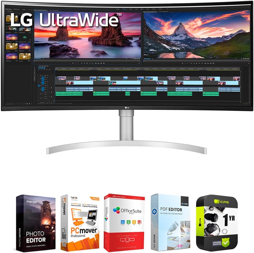 LG 38WN95C-W 38 inch UltraWide QHD+ IPS Curved Monitor NVIDIA G-SYNC Compatible Bundle with 1 YR CPS Enhanced Protection Pack and Elite Suite 18