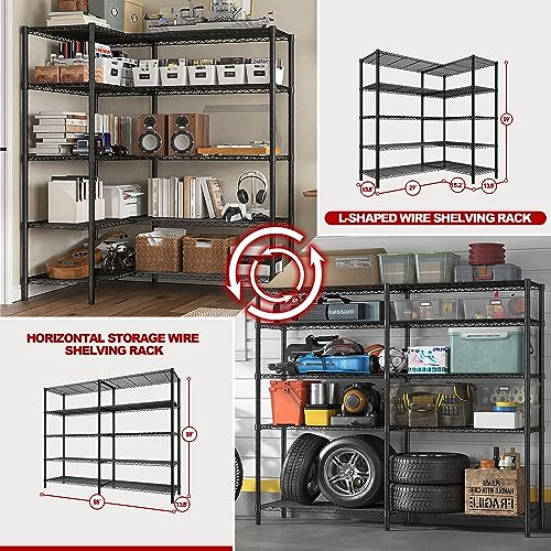REIBII 73''W Storage Shelves Load 1650 LBS Metal Shelving 5-Tier Wire Shelving Unit for Storage Rack Adjustable Heavy Duty Metal Shelves for Pantry