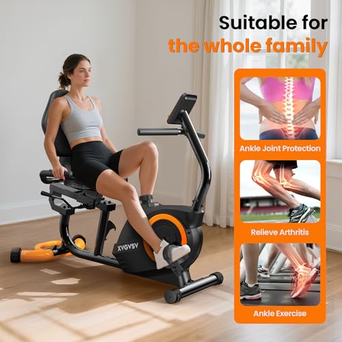 Recumbent Exercise Bike for Home Use, Quiet Recumbent Stationary Bikes for Adults & Seniors, 16-Level Resistance, Adjustable Seat, Supports 400LB