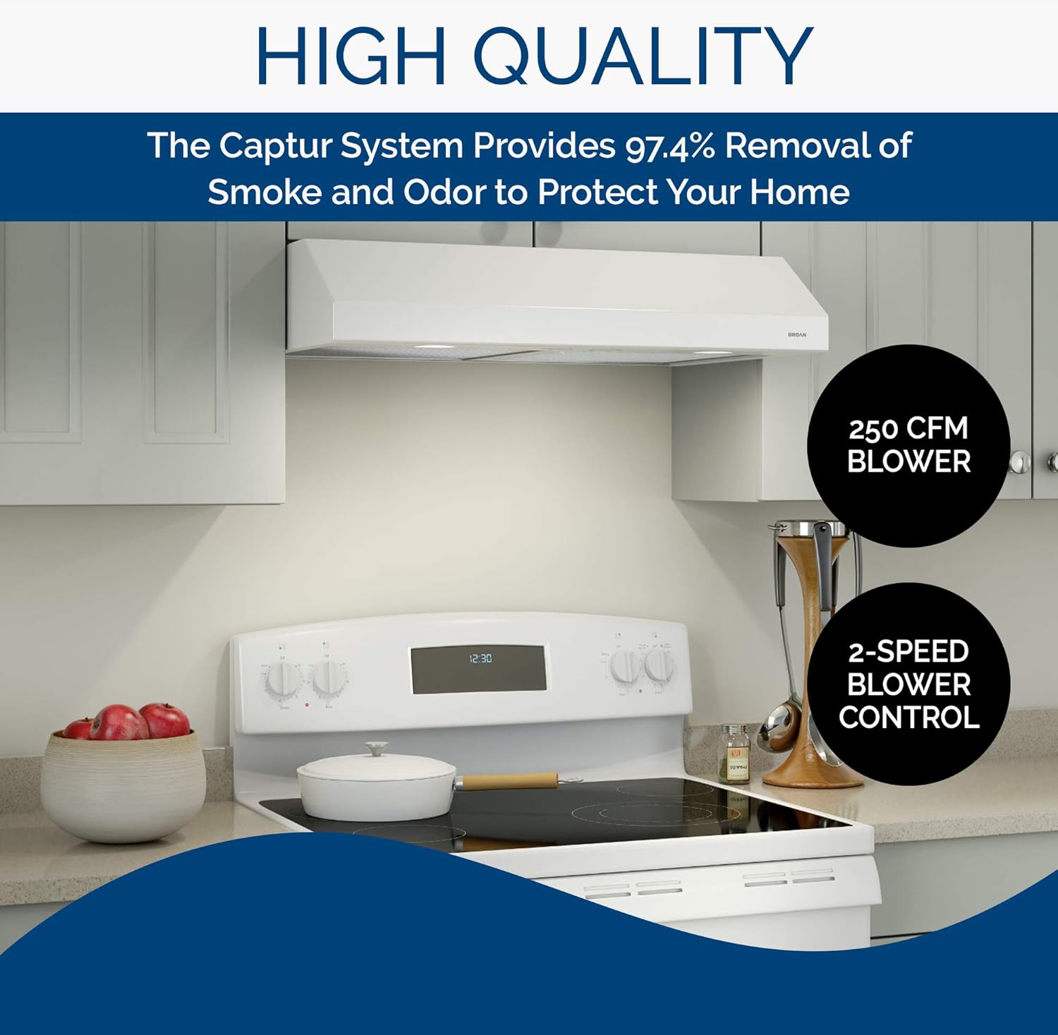 Broan-NuTone BCSD130WW Glacier Range Hood with Light, Exhaust Fan for Under Cabinet, White, 30-inch