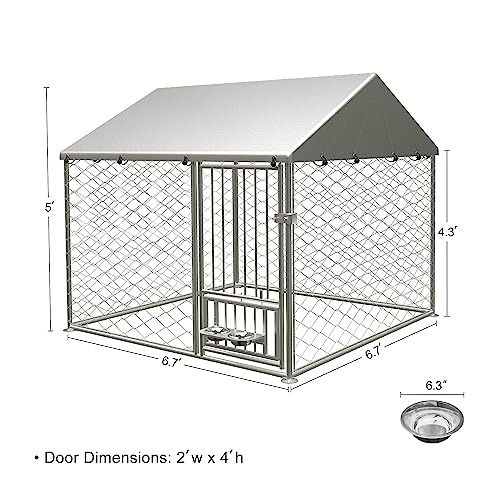 Large Outdoor Dog Kennel, Heavy Duty Galvanized Steel Dog Enclosure, Chicken Coop with Waterproof UV-Resistant Cover