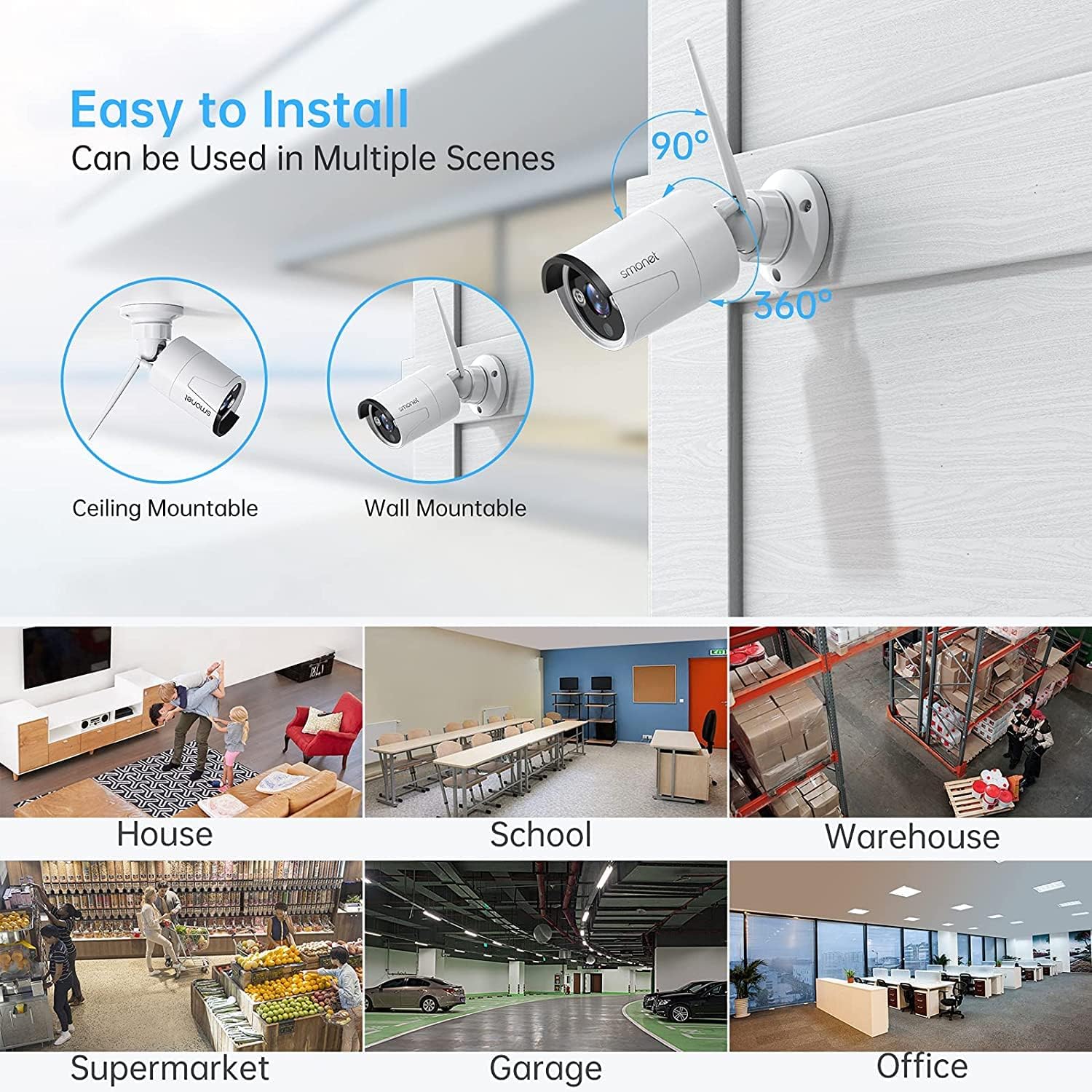 3MP Security Camera System Wireless with 12” Monitor,SMONET 8CH WiFi Home Surveillance NVR Kits All in One,4Pcs 3MP Outdoor Indoor CCTV IP Cameras