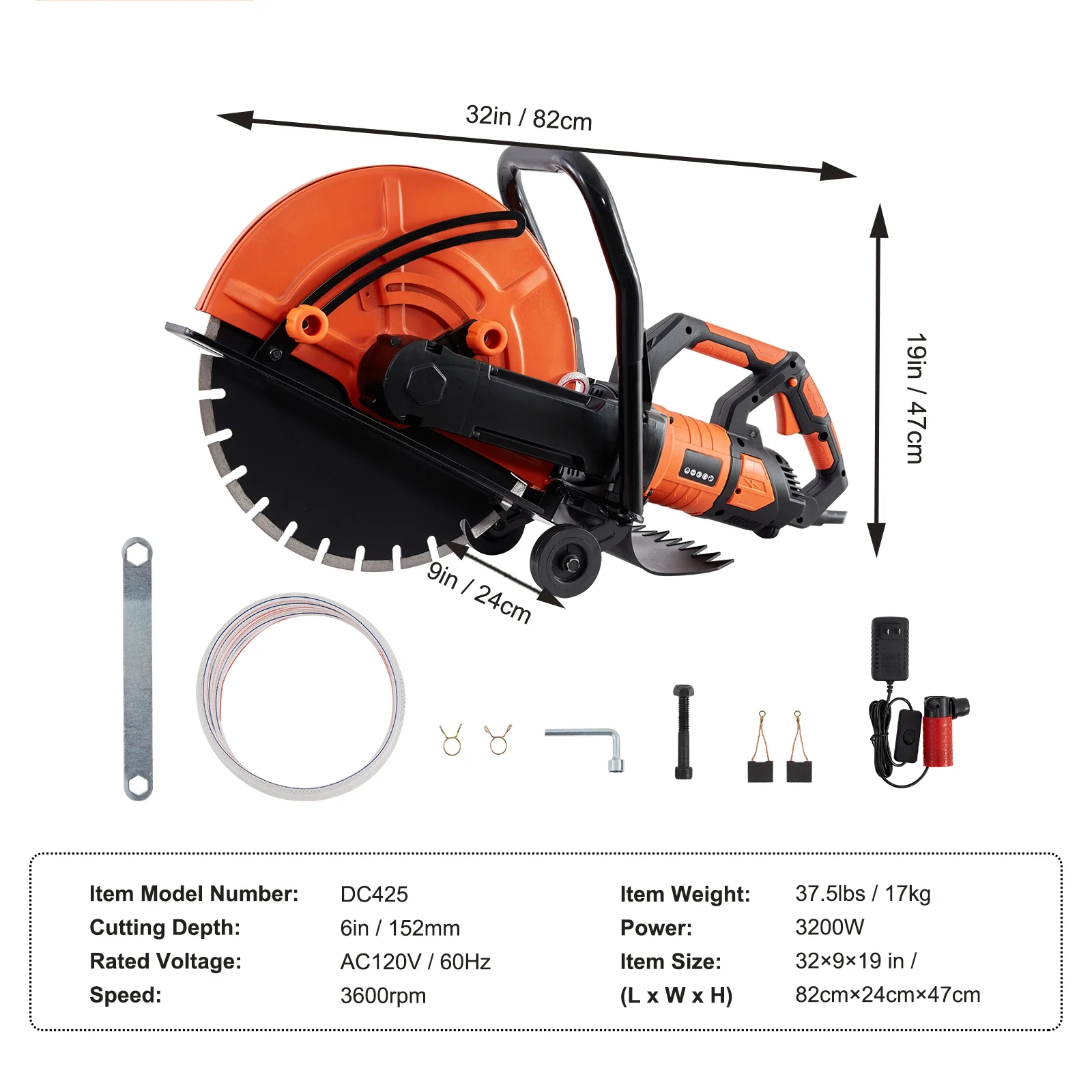 SKYSHALO 16'' Electric Concrete Saw Wet/Dry Saw Cutter with Water Pump and Blade