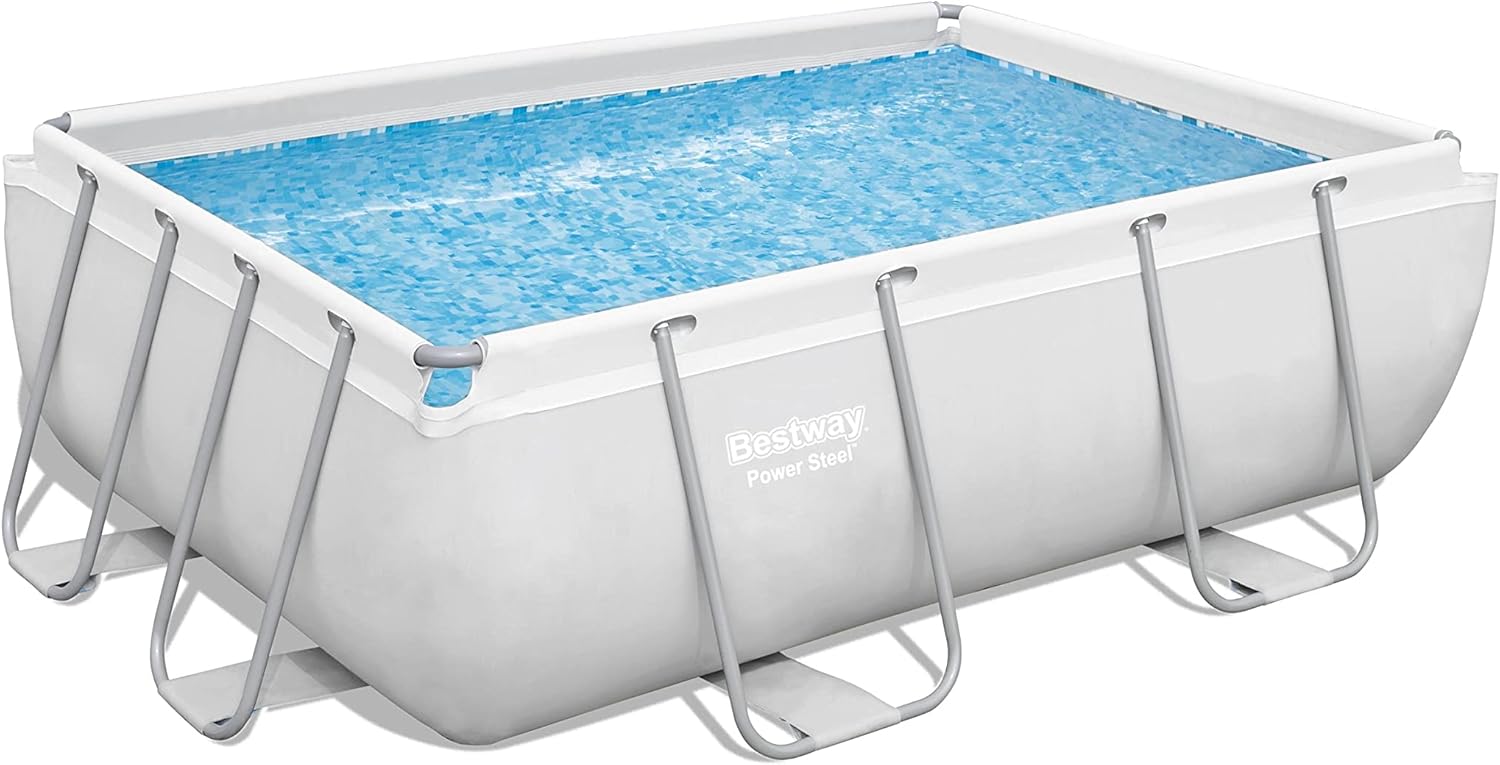 Bestway 56711E Power Steel 18' x 9' x 48 Outdoor Oval Frame Above Ground Swimming Pool Set with 1500 GPH Cartridge Filter Pump, Cover, & Ladder, Gray