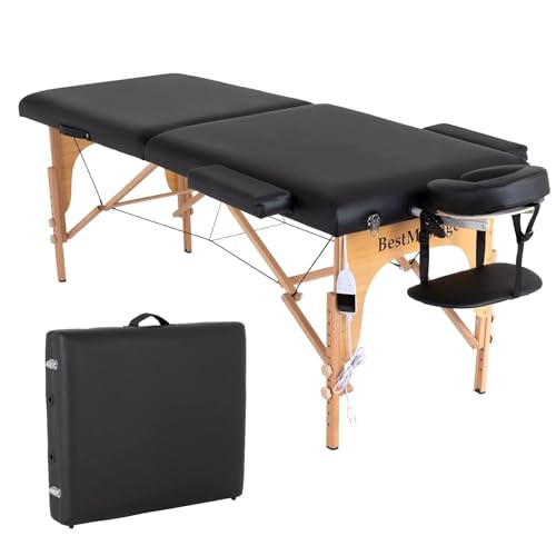 BestMassage Portable Massage Table 84” Length Height Adjustable Spa Bed with Carrying Oxford Bag,Heating Pad(Black)