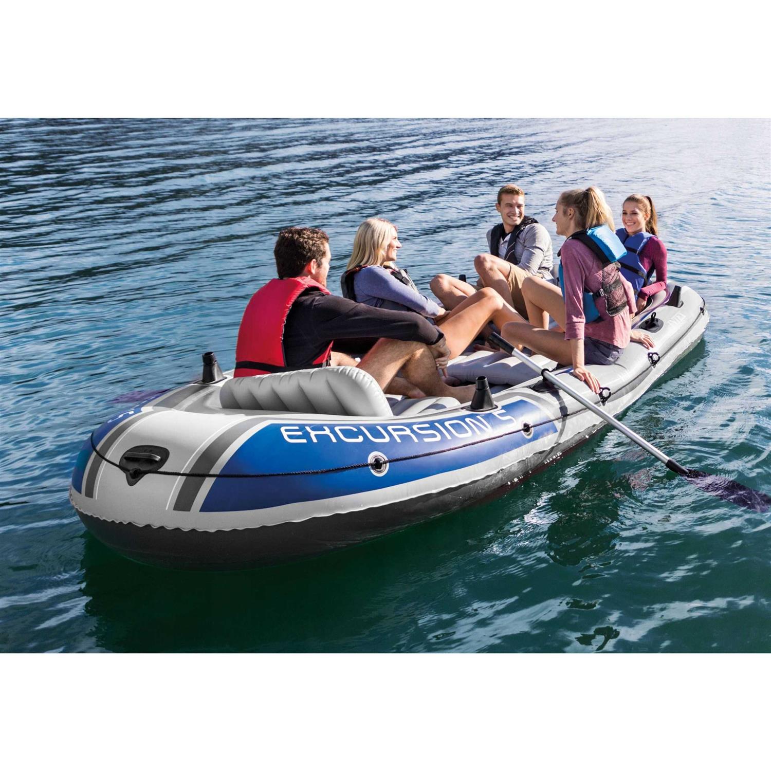 Intex Excursion 5 Person Inflatable Boat Set w/ 2 Oars - Sports Supplies Online Store