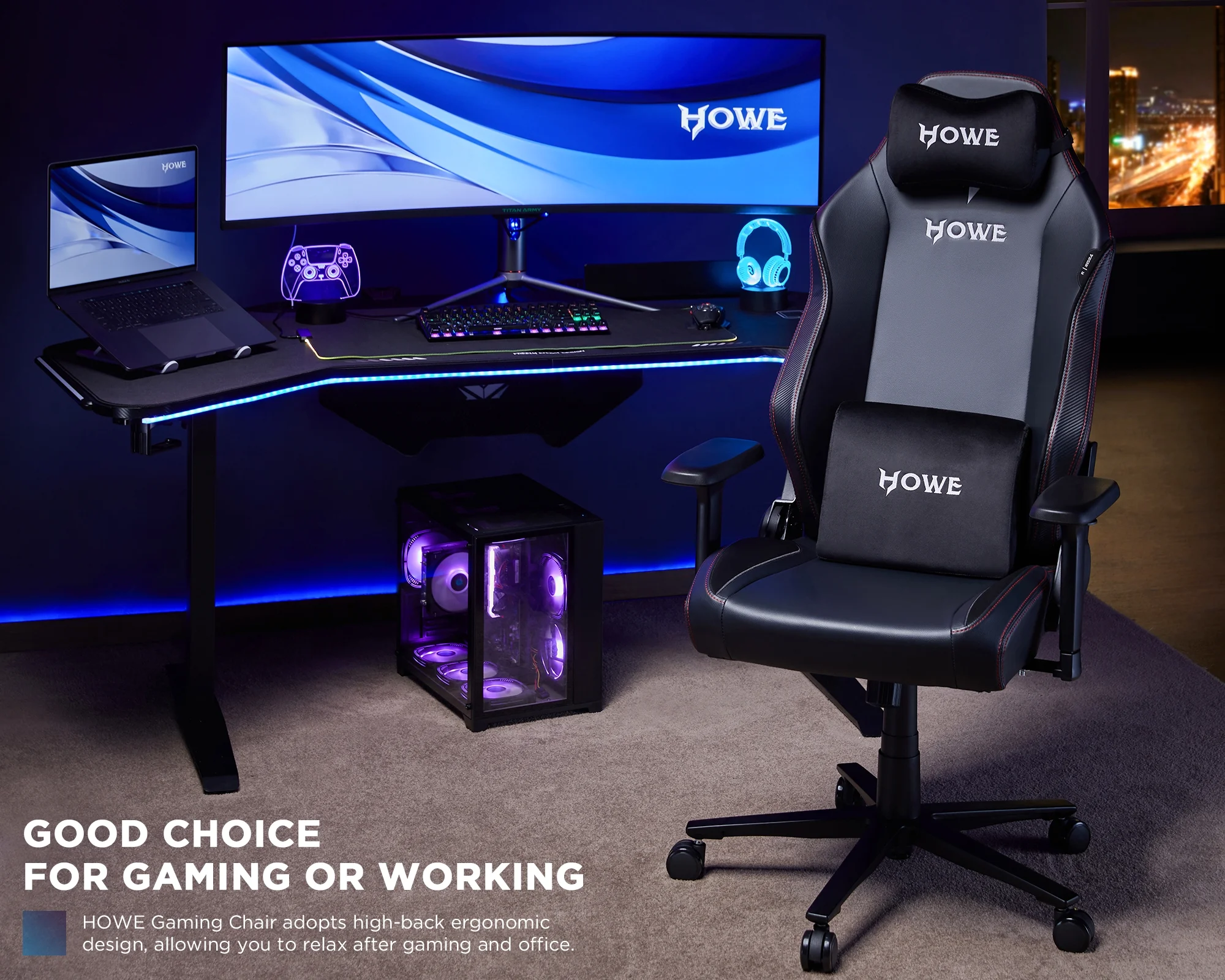 HOWE Gaming Chair Ergonomic Heavy Duty Computer Chair, Big and Tall Gamer Chair with Lumbar Support