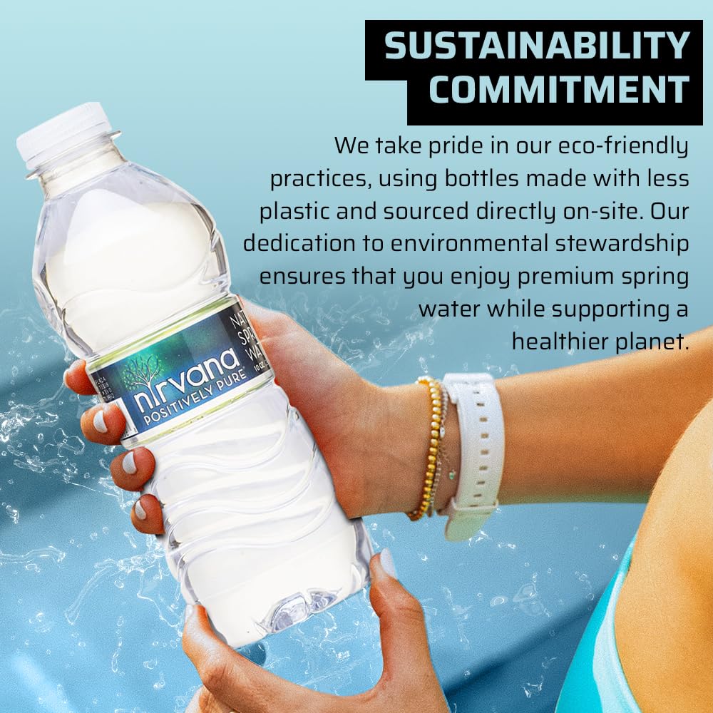 Nirvana Natural Spring Water - Fresh Bottling, High in Calcium, Bromate-Free, BPA-Free Bottles Water