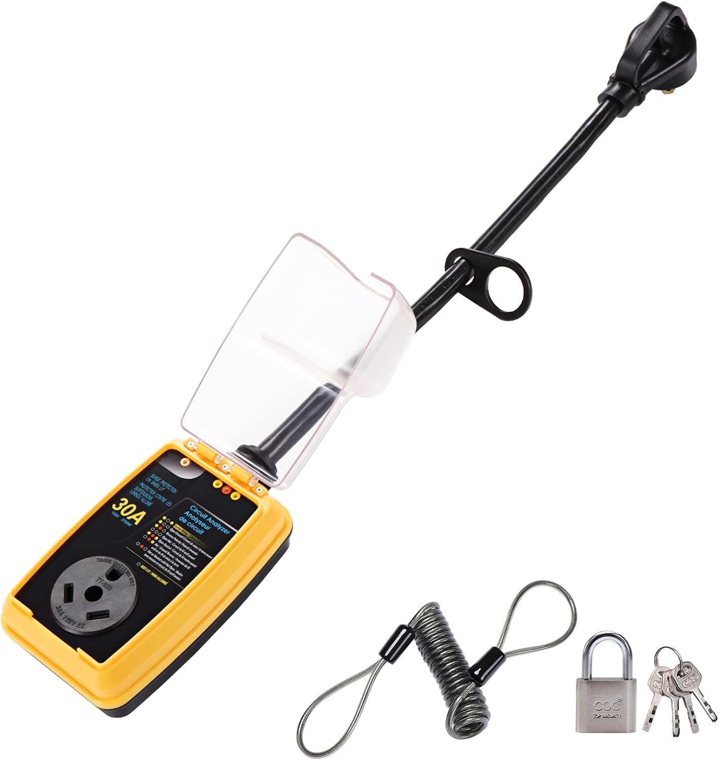 M1A2 New Generation RV Surge Protector 30 Amp with Waterproof Cover Camper Anti-Theft Circuit Analyzer Tester Plug with UL Tested