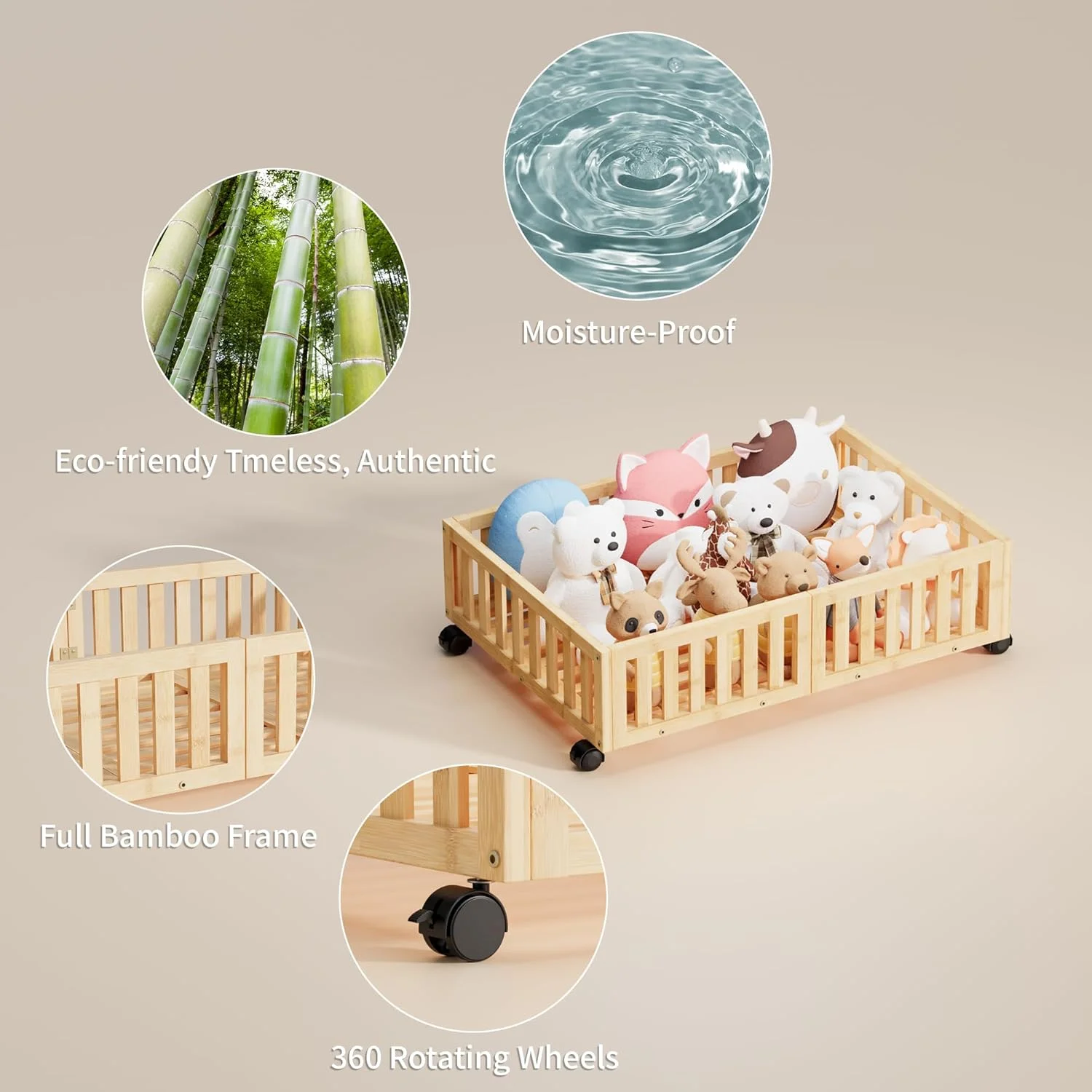 Bamboo Under Bed Storage with Wheels (2-Pack) – Rolling Underbed Shoe Organizer Box for Shoes, Blankets, Toys