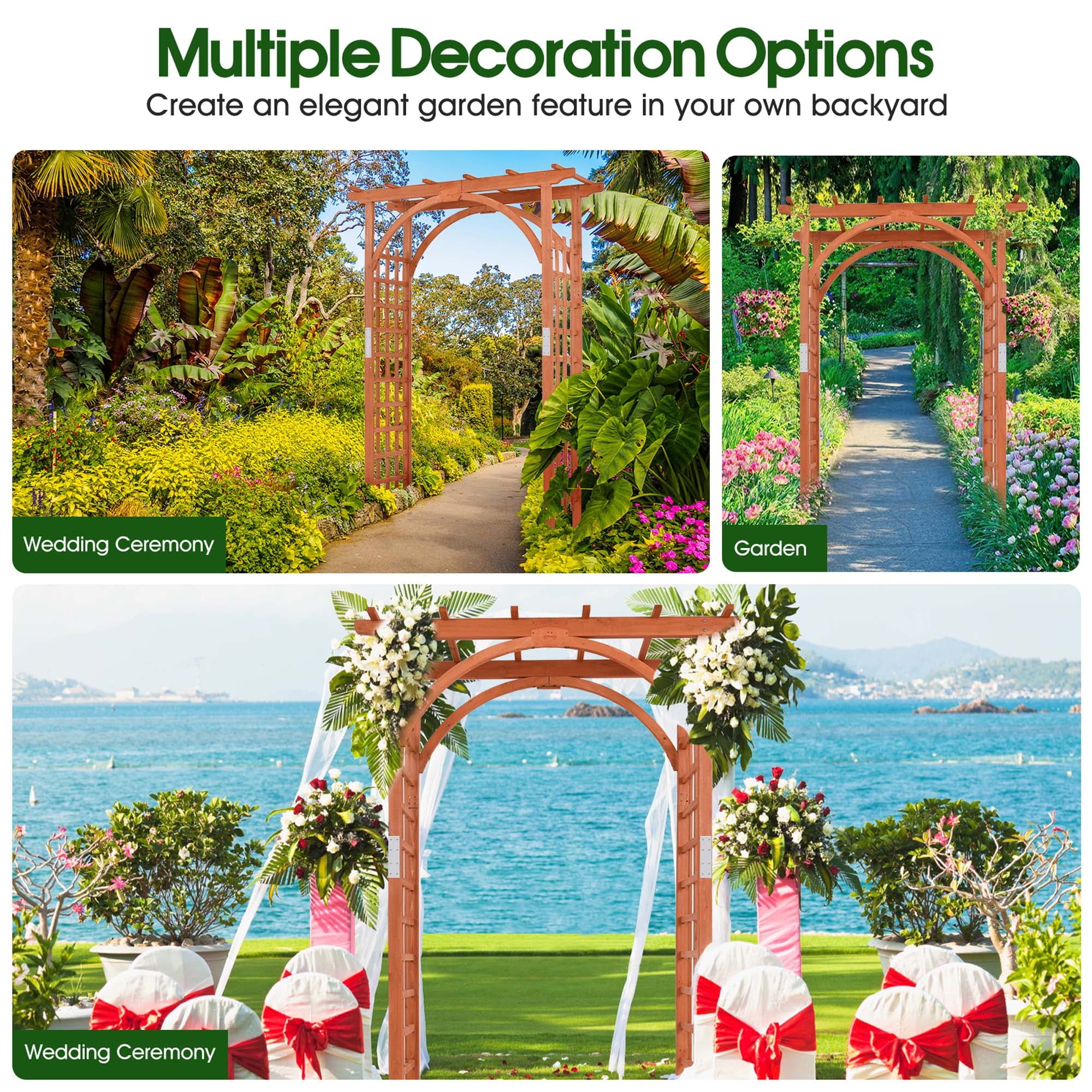Costway Premium Outdoor Wooden Cedar Arbor Arch Pergola Trellis Wood Garden Yard Lattice