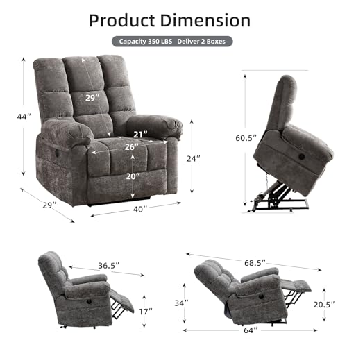 Oversized Power Lift Recliner Chair with Massage and Heat for Elderly, 26" Extra Wide Lift Chair for Big and Tall