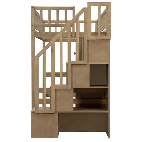 Gaming Bed with Desk,Wardrobe,Ample Storage Space,and RGB LED Light, Full Size Wood Loft Bed for Kids Bedroom (Cloud Blue/K)