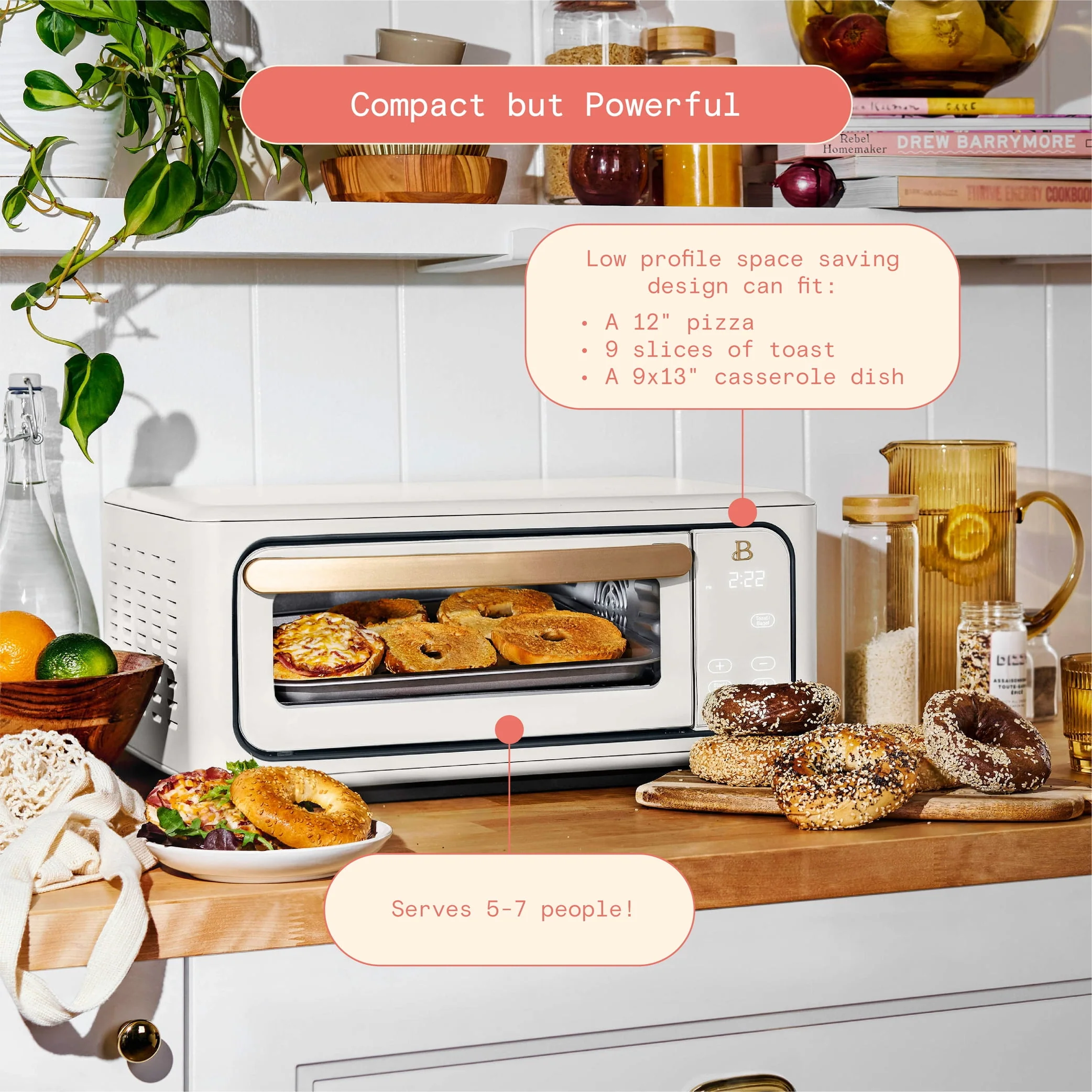 Beautiful Infrared Air Fry Toaster Oven, 9-Slice, 1800 W, Black Sesame by Drew Barrymore