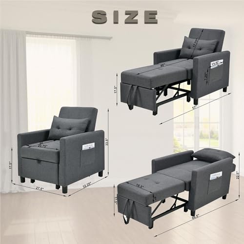 Sofa Bed Sleeper Sofa Couch with Pullout Bed 3-in-1 Sofa Bed Chair Convertible Sleeper Chair Bed Adjust Backrest Into a Sofa Foldable Bed Modern