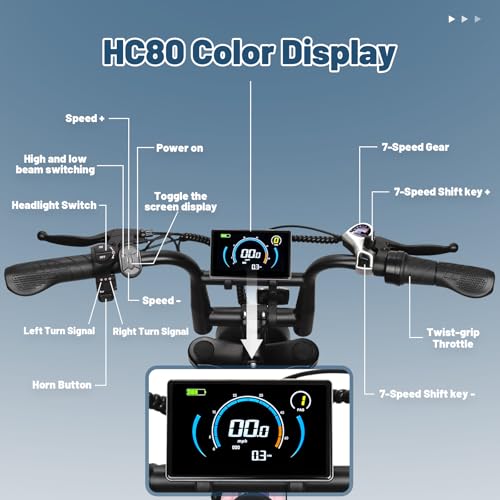 OUXI Electric Bike for Adults, 16" Fat Tire Ebike with 36V 10.4Ah Removable Battery, Moped Style EBike for Teens Up to 20MPH