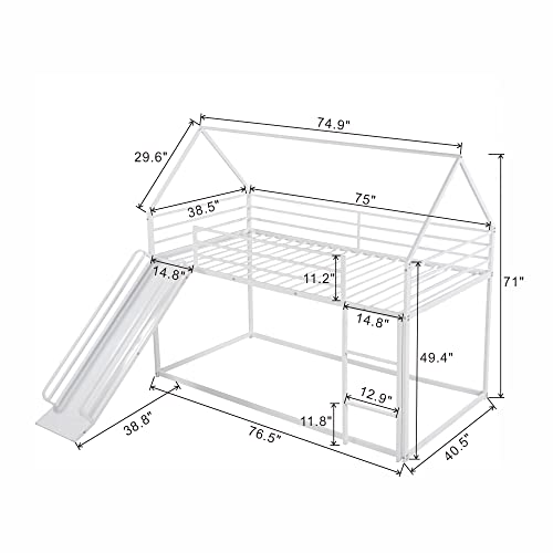 Kids Twin Over Twin Bunk Beds with Slide and Trundle, Solid Wood Bunk Bed Frame with Stairs and Storage