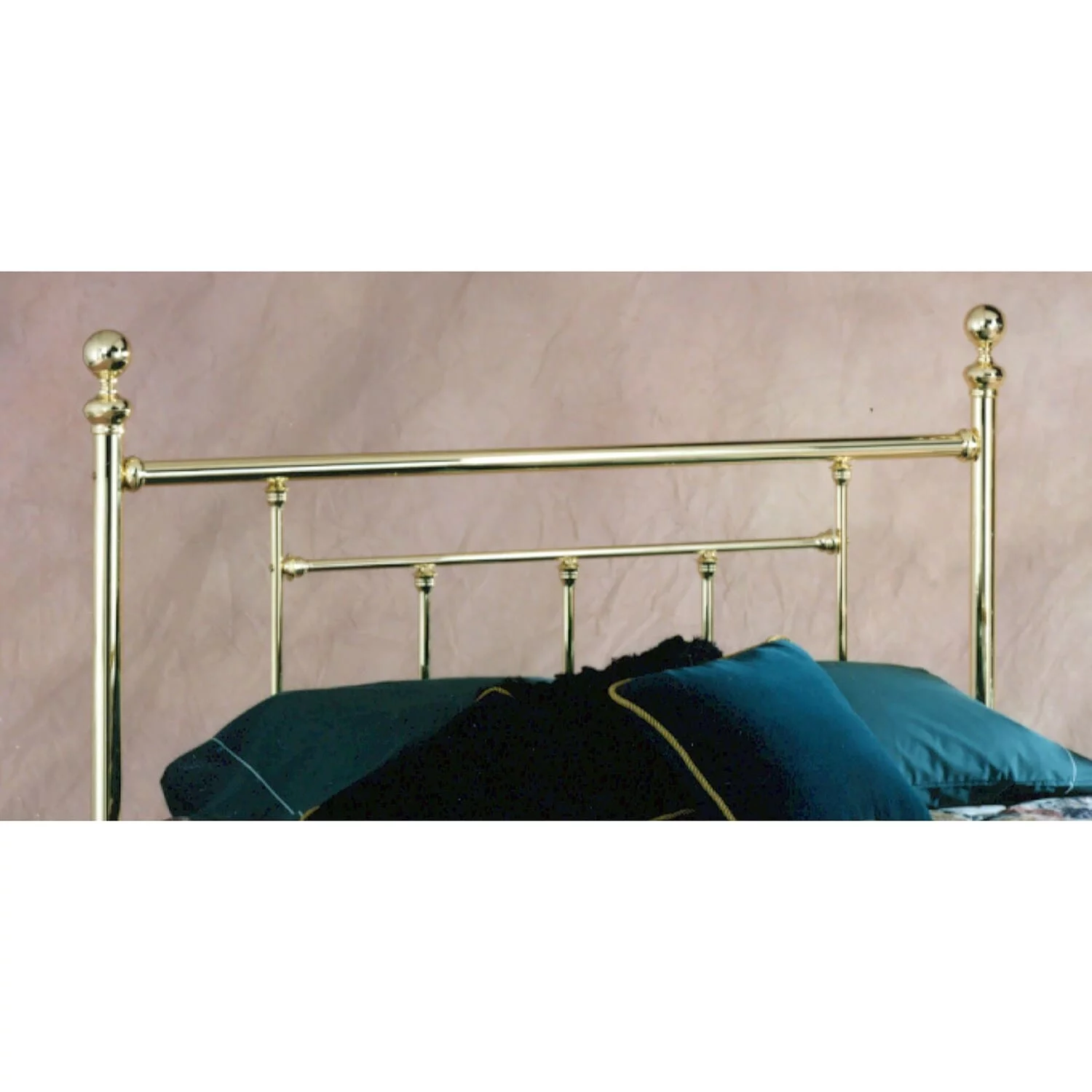 Hillsdale Chelsea Classic Brass Metal Headboard with Round Finials Queen