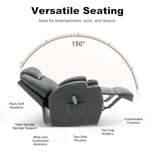 Recliner Chair, Rocking Chair with Massage and Heat, 360° Swivel Recliner Chairs for Adults