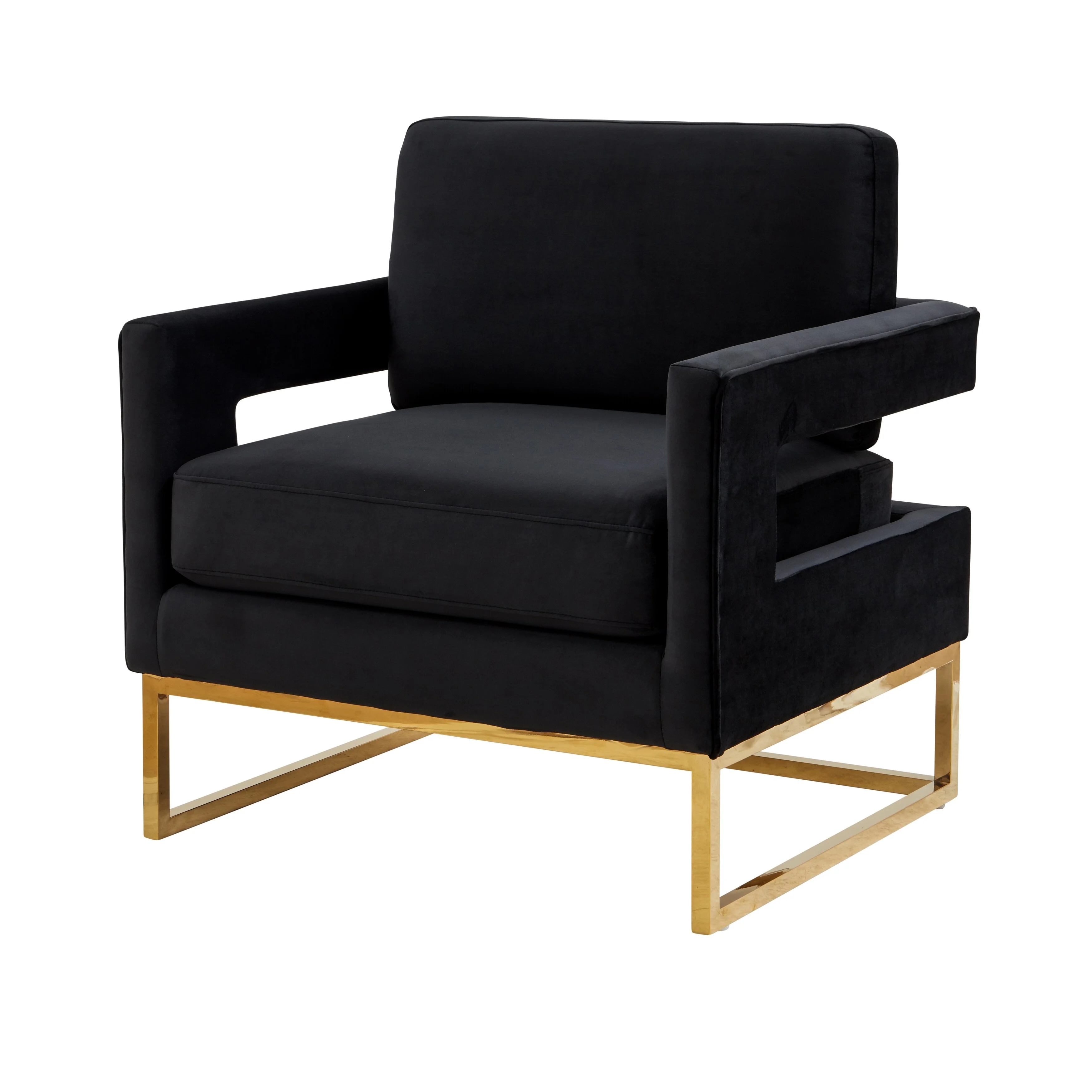 Modrest Edna Modern Black Velvet & Gold Accent Chair